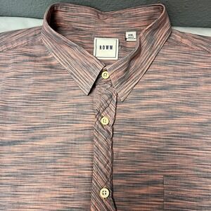 ROWM Cotton Button Up Shirt Short Sleeve 100% Cotton‎ Casual Pink Gray Size XXL